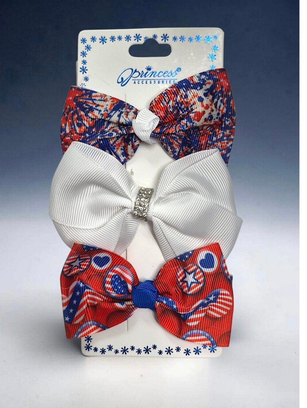 Red, White & Blue Grosgrain Ribbon Hair Clips - 3 Pack